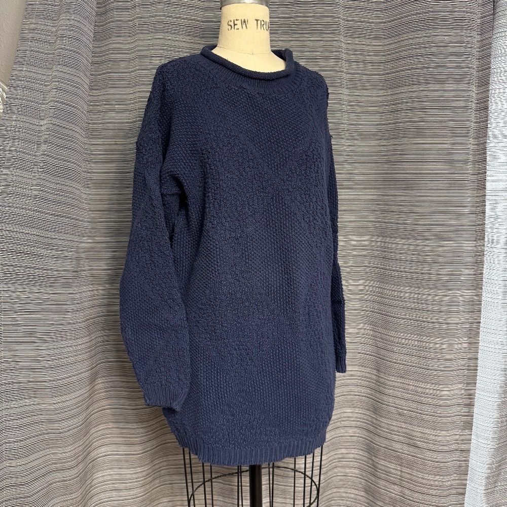 Big City 80’s Cotton Chunky Knit Navy Blue Sweater Dress Size Small